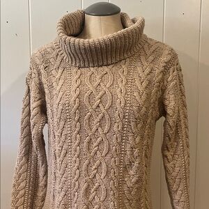 Lauren Ralph Lauren Tan Cable Knit Turtleneck Sweater; Size Medium
